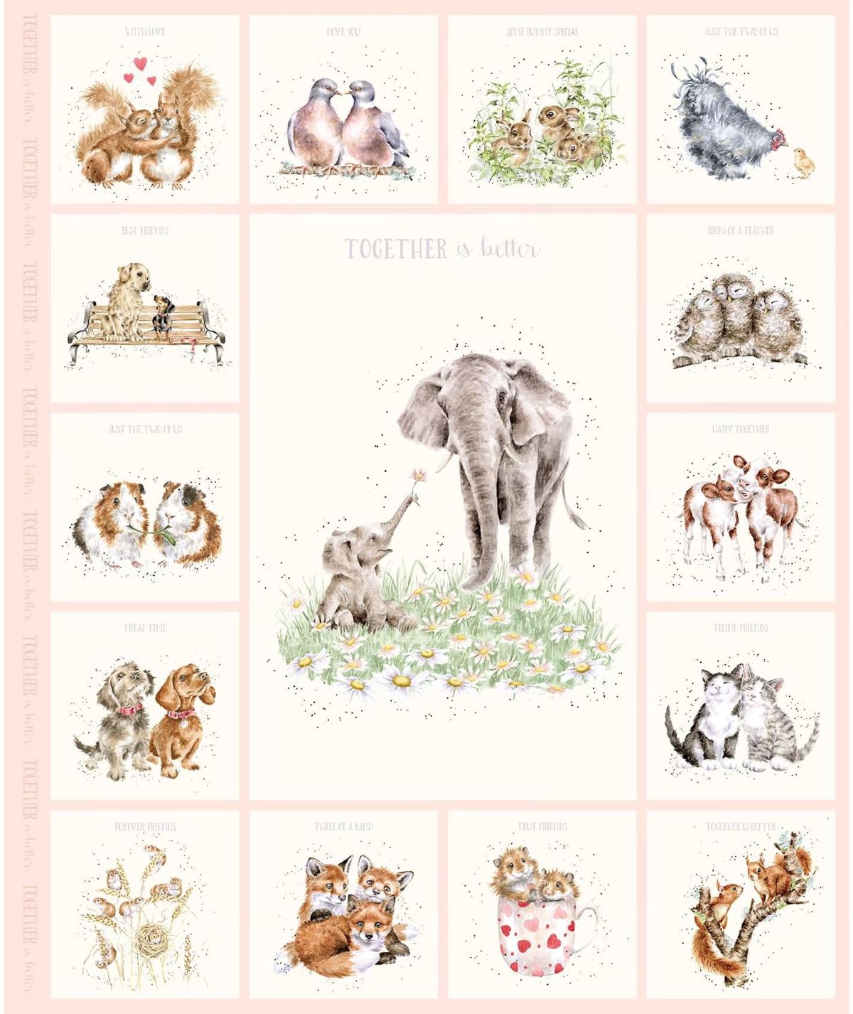 Together is Better Elephant Panel Pale Pink