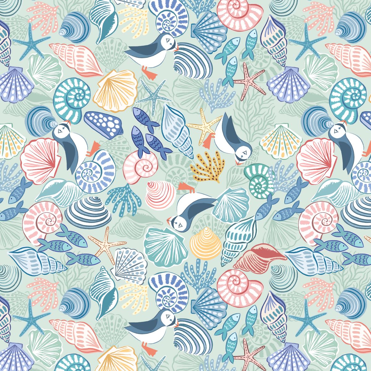 Puffins and Shells