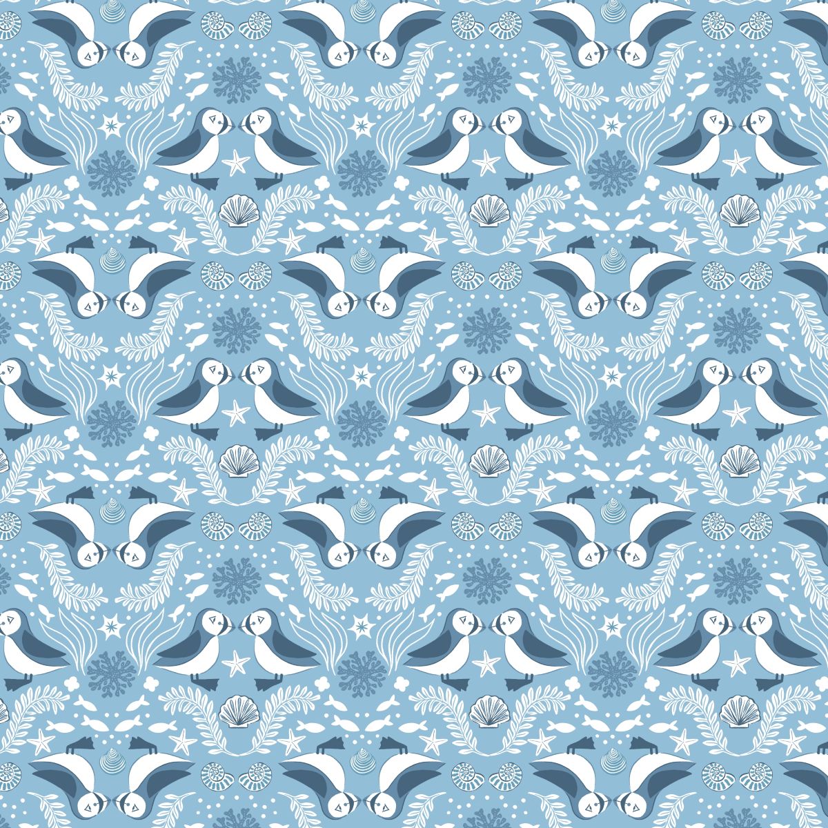 Mirrored Puffin Blue