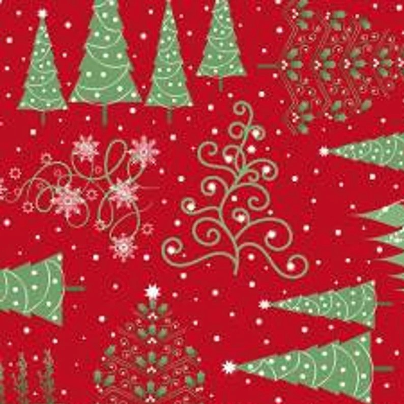 Red String Ruler Tool Christmas Night Trees Red - Pili Pala Fabrics